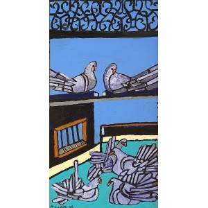 Anwar Maqsood, 18 x 36 Inch, Acrylic on Canvas, Pigeon Painting, AC-AWM-040
